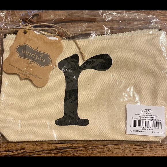 Mud Pie Handbags - NWT Mud Pie Initial R Small Canvas Zip Pouch Make-up Cosmetic Coin Bag